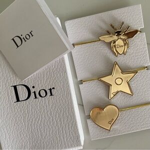 Christian Dior Gold Tone Hair Ties Pony Tail Accessories Set In Box NWOT